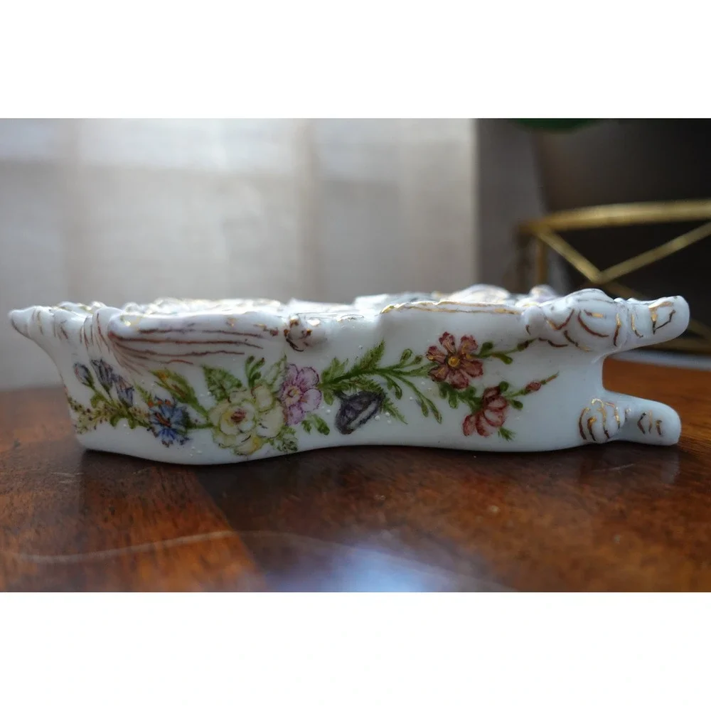 Antique Porcelain Victorian Inkwell white‎  gold accents colorful